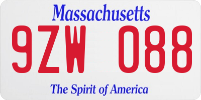 MA license plate 9ZW088