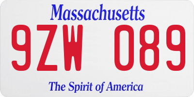 MA license plate 9ZW089