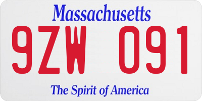 MA license plate 9ZW091