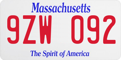 MA license plate 9ZW092