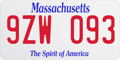 MA license plate 9ZW093
