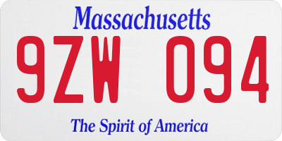 MA license plate 9ZW094