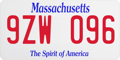 MA license plate 9ZW096