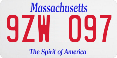 MA license plate 9ZW097