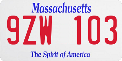 MA license plate 9ZW103