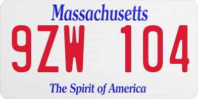 MA license plate 9ZW104