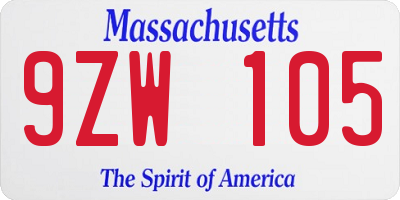 MA license plate 9ZW105