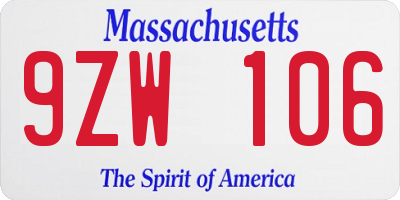 MA license plate 9ZW106