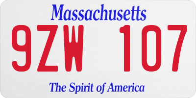 MA license plate 9ZW107