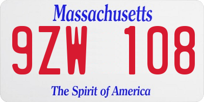 MA license plate 9ZW108