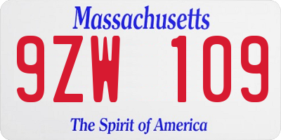 MA license plate 9ZW109