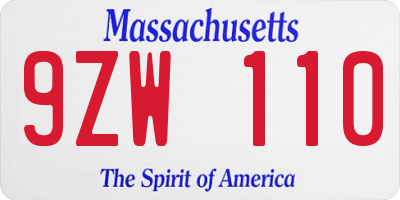 MA license plate 9ZW110