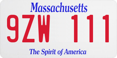 MA license plate 9ZW111