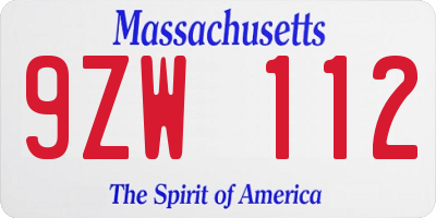 MA license plate 9ZW112