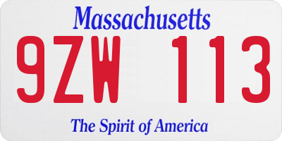 MA license plate 9ZW113