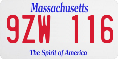 MA license plate 9ZW116