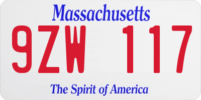 MA license plate 9ZW117