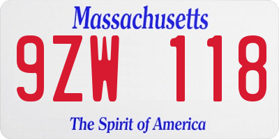 MA license plate 9ZW118