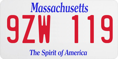 MA license plate 9ZW119