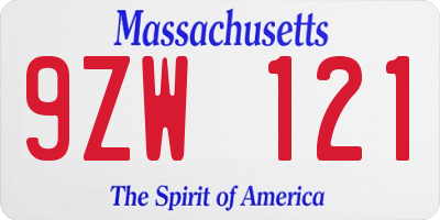 MA license plate 9ZW121