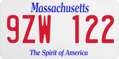 MA license plate 9ZW122