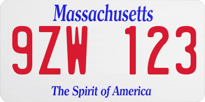 MA license plate 9ZW123