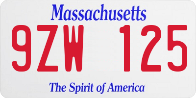 MA license plate 9ZW125