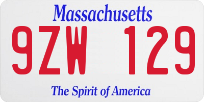 MA license plate 9ZW129