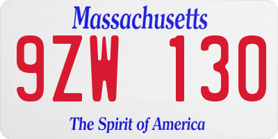 MA license plate 9ZW130