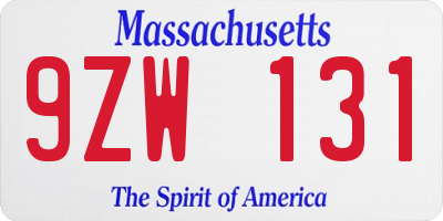 MA license plate 9ZW131