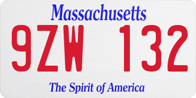 MA license plate 9ZW132