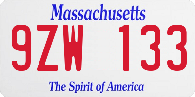 MA license plate 9ZW133
