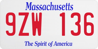 MA license plate 9ZW136