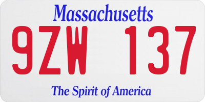 MA license plate 9ZW137