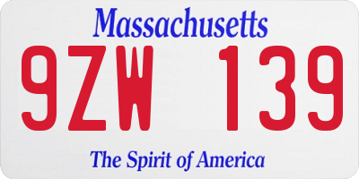 MA license plate 9ZW139