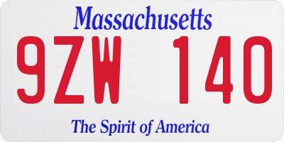MA license plate 9ZW140