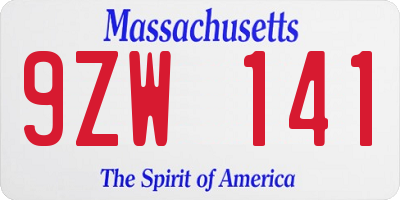 MA license plate 9ZW141