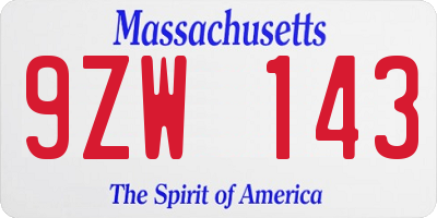 MA license plate 9ZW143