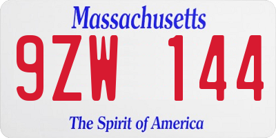 MA license plate 9ZW144