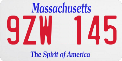 MA license plate 9ZW145