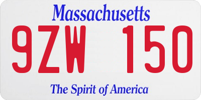 MA license plate 9ZW150