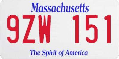 MA license plate 9ZW151