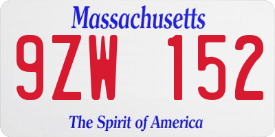 MA license plate 9ZW152