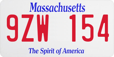 MA license plate 9ZW154