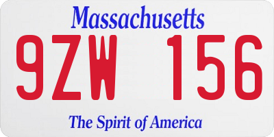 MA license plate 9ZW156