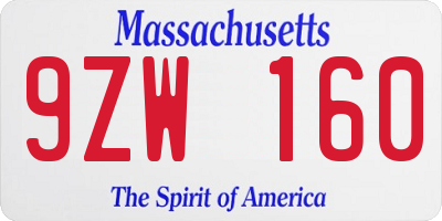 MA license plate 9ZW160