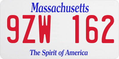 MA license plate 9ZW162