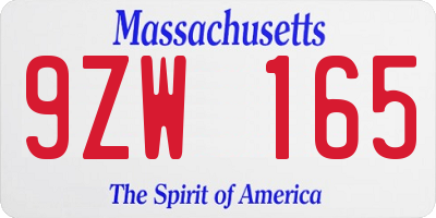 MA license plate 9ZW165
