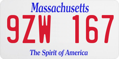 MA license plate 9ZW167
