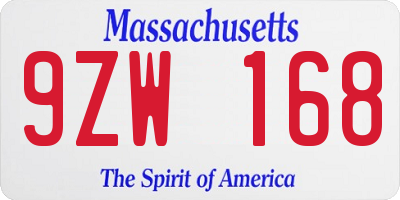 MA license plate 9ZW168